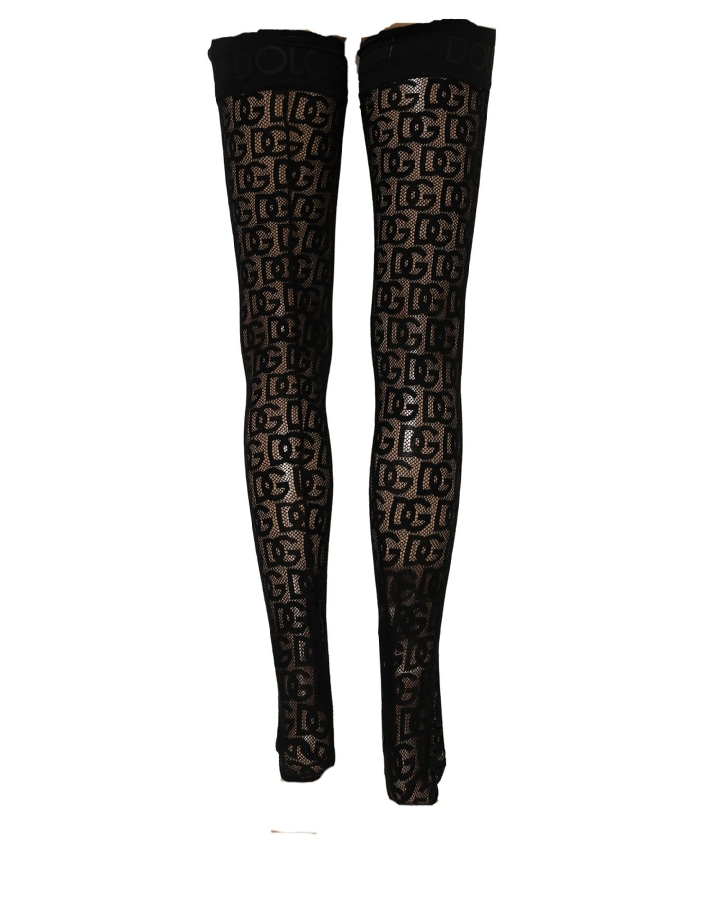 Dolce & Gabbana Black DG Logo Sheer Nylon Thigh High Socks