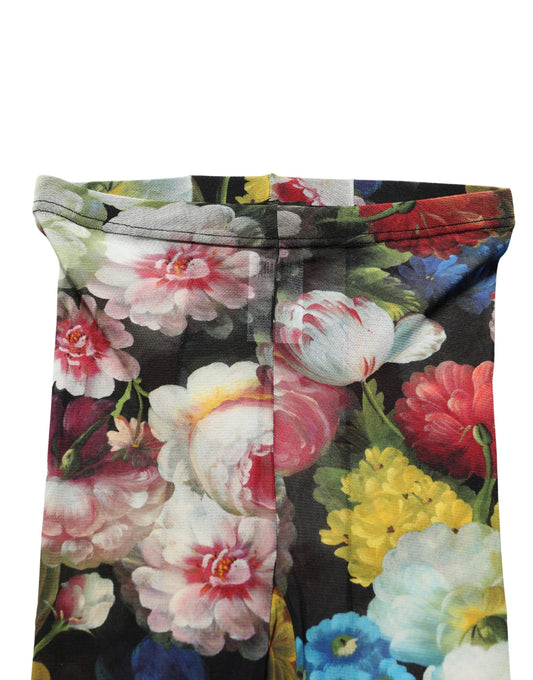 Dolce & Gabbana Black Floral Print Tights Sheer Stockings Socks