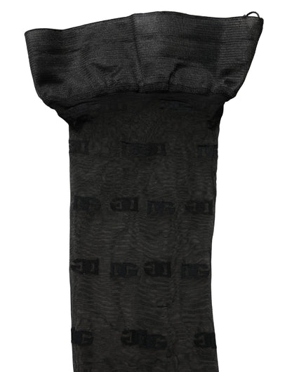 Dolce & Gabbana Black Sheer Logo Monogram Tights Stockings Socks