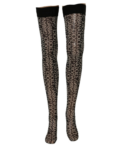 Dolce & Gabbana Black Sheer Logo Monogram High Stockings Socks