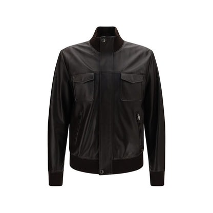 Dolce & Gabbana Brown Lamb Ovis Aries Aries Leather Jacket