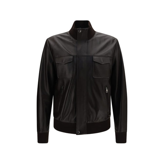 Dolce & Gabbana Brown Lamb Ovis Aries Aries Leather Jacket