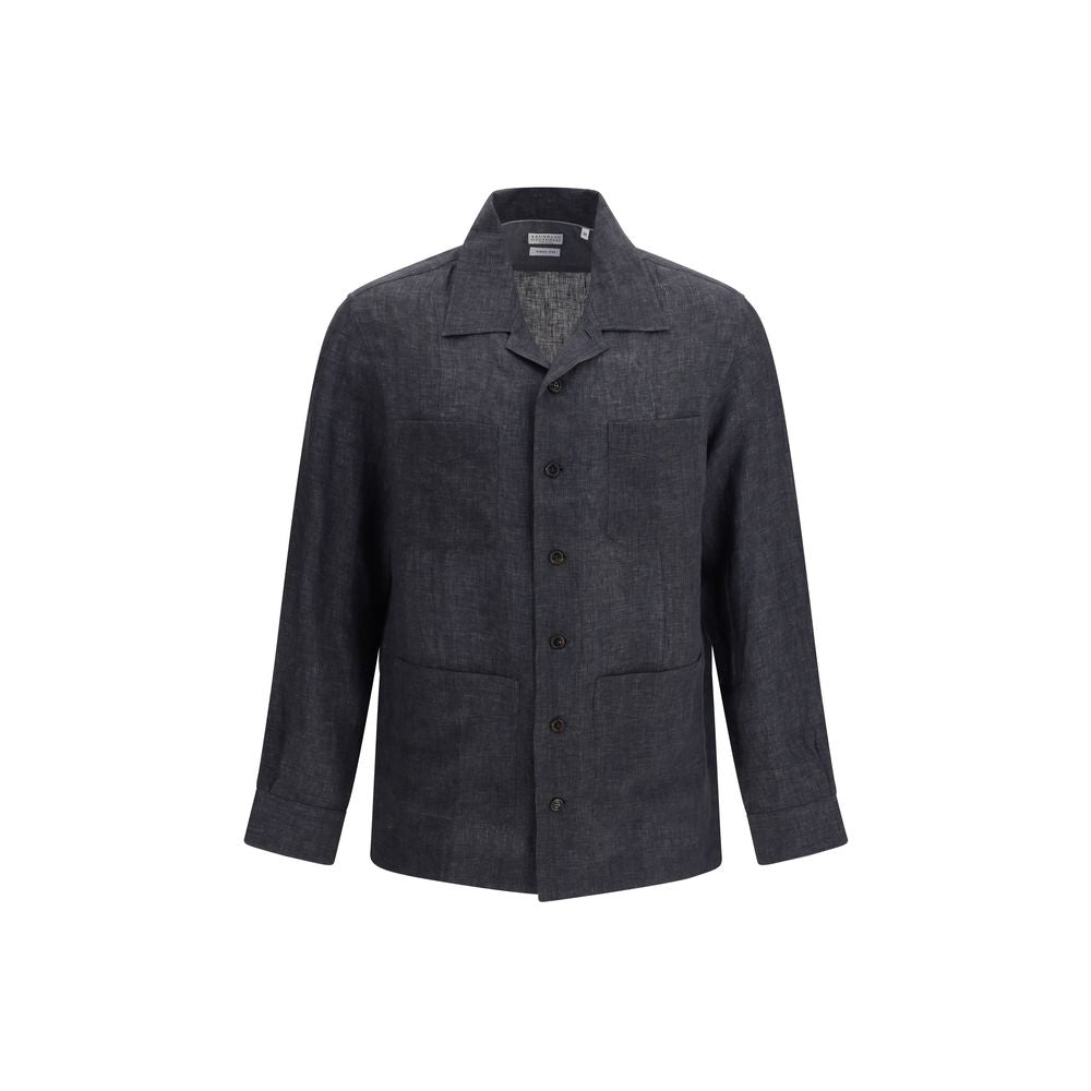 Brunello Cucinelli Gray Linen Pattern Shirt