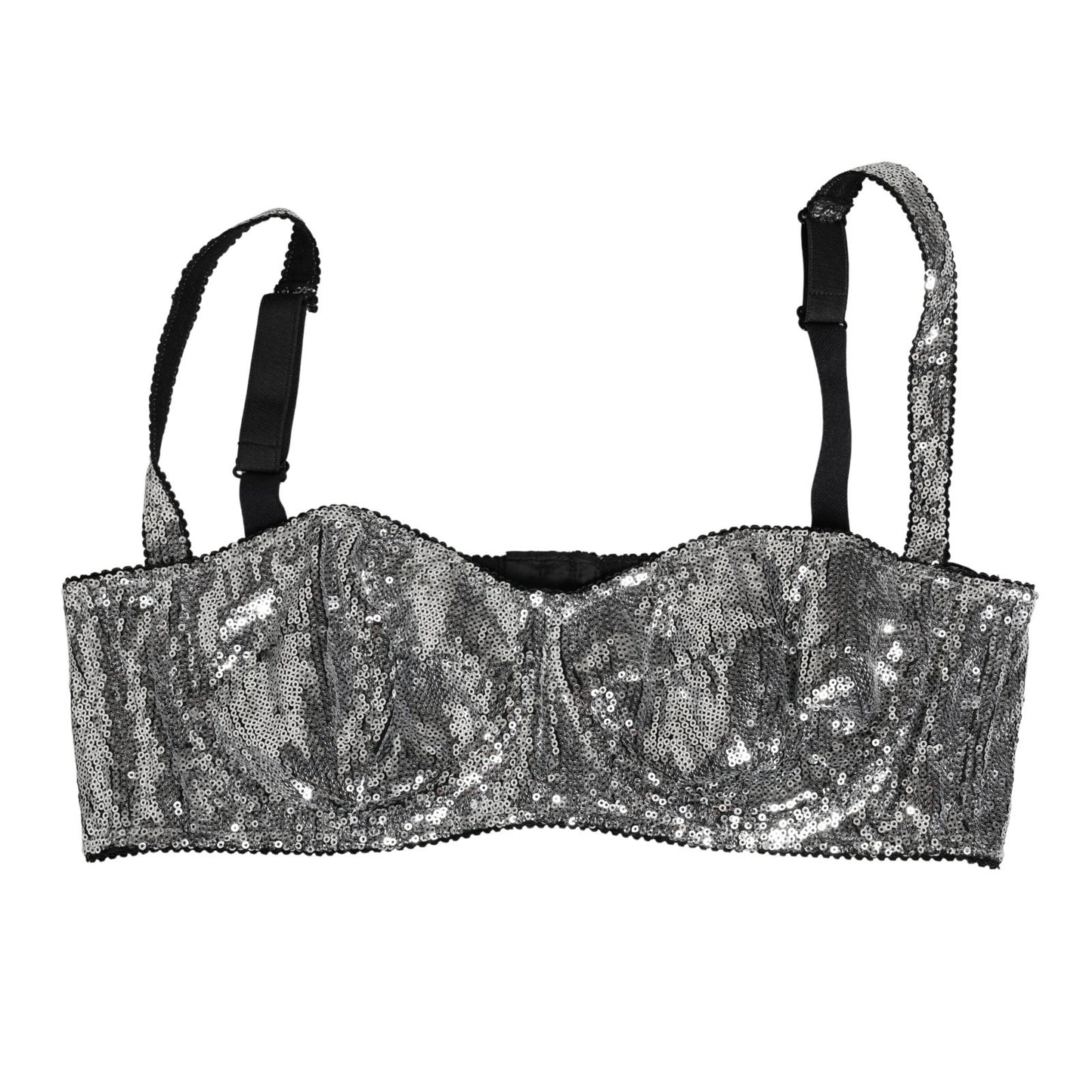 Dolce & Gabbana Silver Sequined Nyon Balconnet Bra Underwear