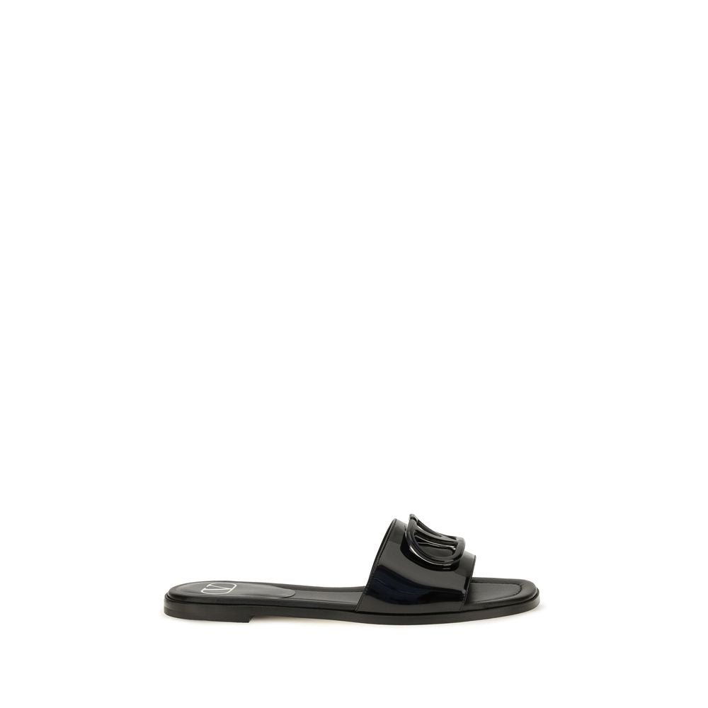Valentino Garavani Black Calf Leather Bos Taurus Flat Sandals