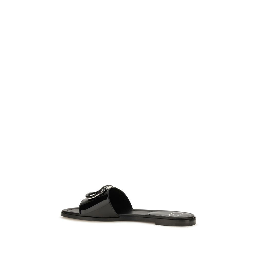 Valentino Garavani Black Calf Leather Bos Taurus Flat Sandals
