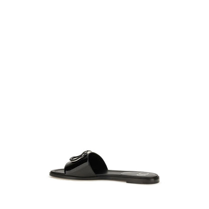 Valentino Garavani Black Calf Leather Bos Taurus Flat Sandals