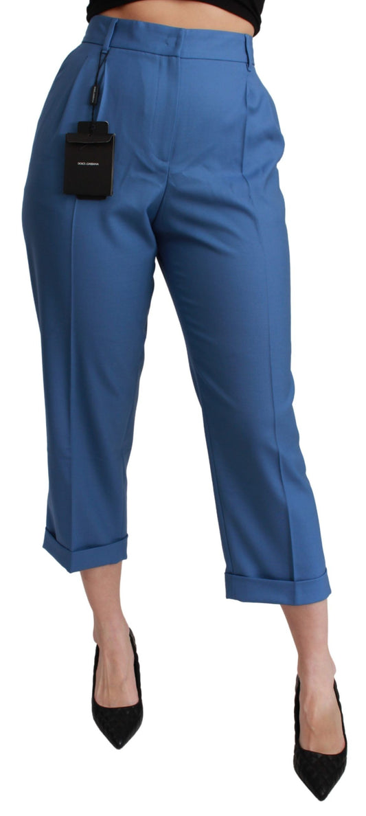 Pantaloni corti con risvolto in lana plissettata blu