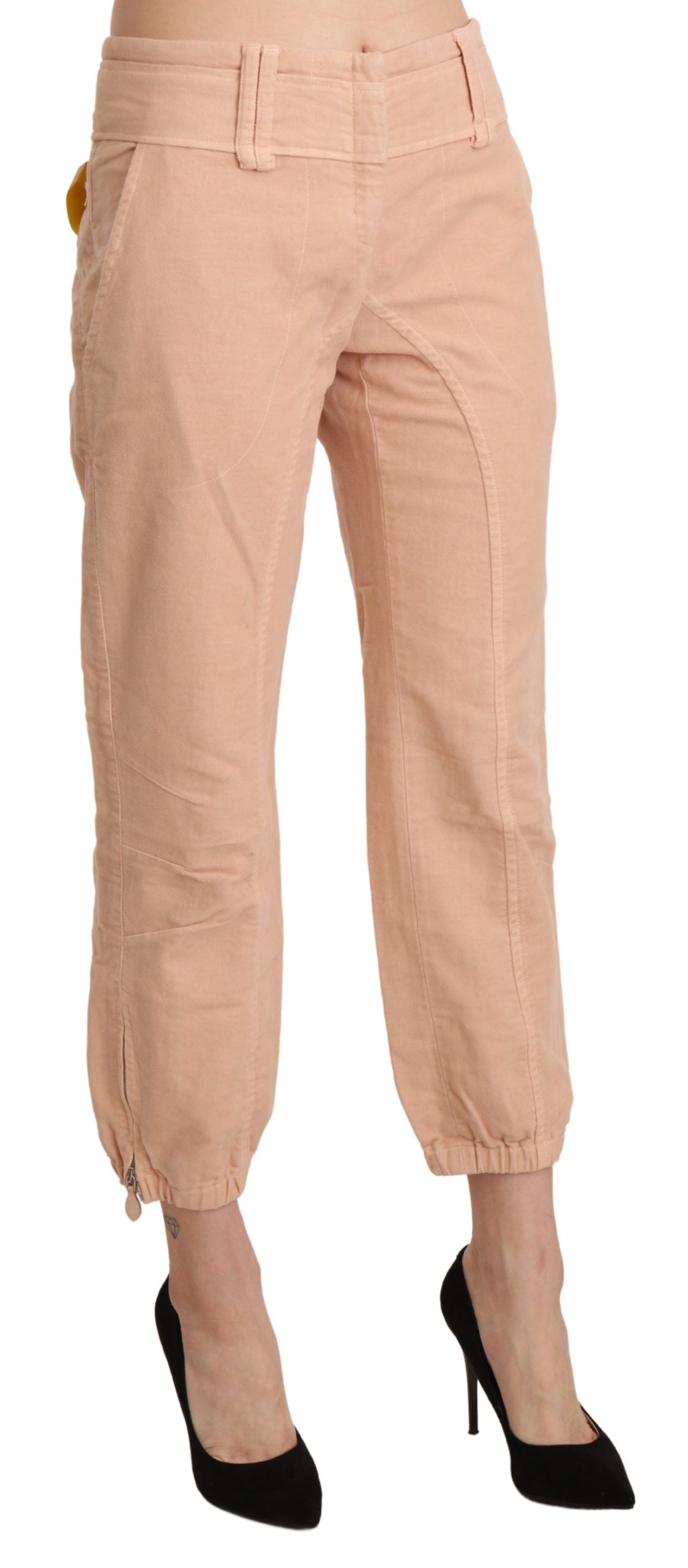 Pantaloni pantaloni corti in cotone beige a vita media
