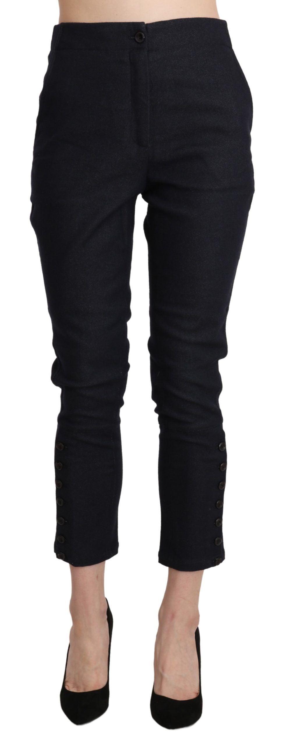 Pantaloni neri in cotone corto Capri a vita alta