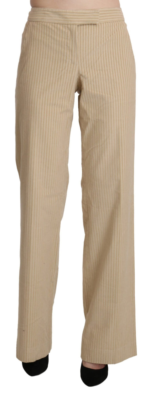 Pantaloni beige a gamba larga svasati a vita alta
