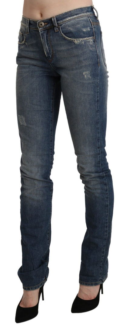 Jeans skinny in denim blu a vita media lavati