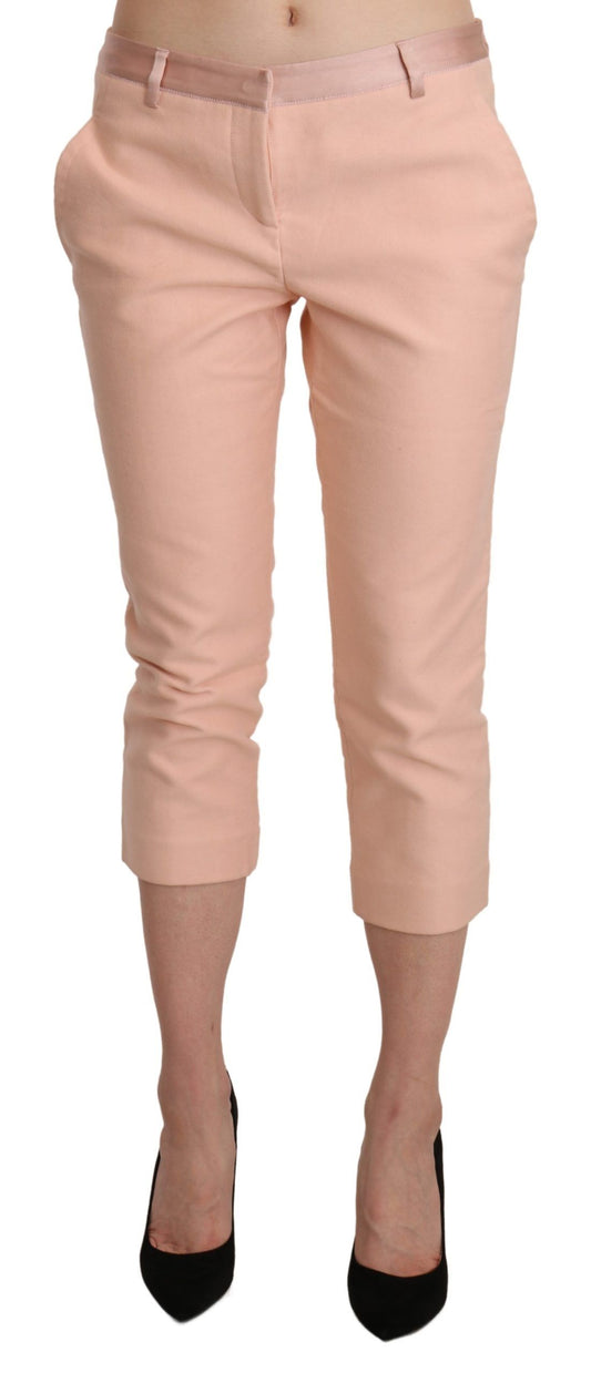 Pantaloni capri skinny corti rosa a vita bassa
