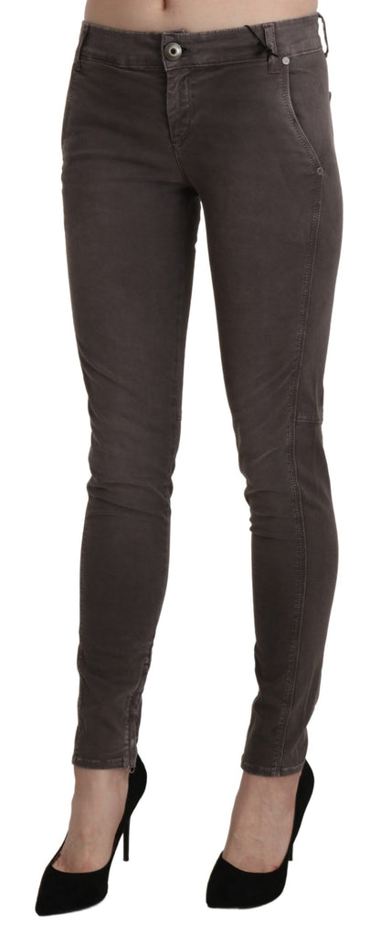Jeans in cotone con pantaloni slim skinny a vita bassa marrone