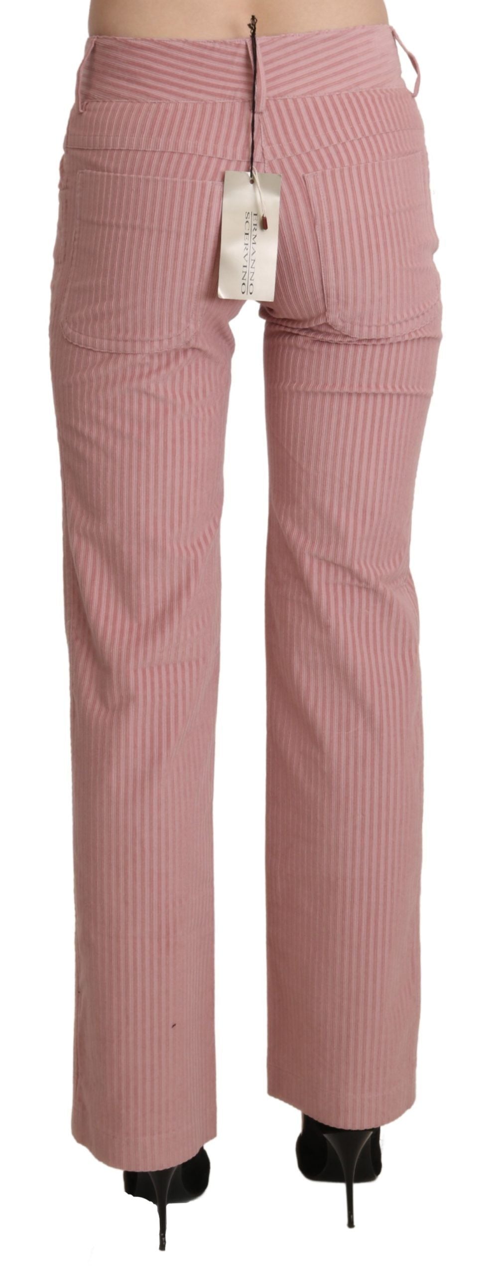Pantaloni di cotone dritti a vita media rosa