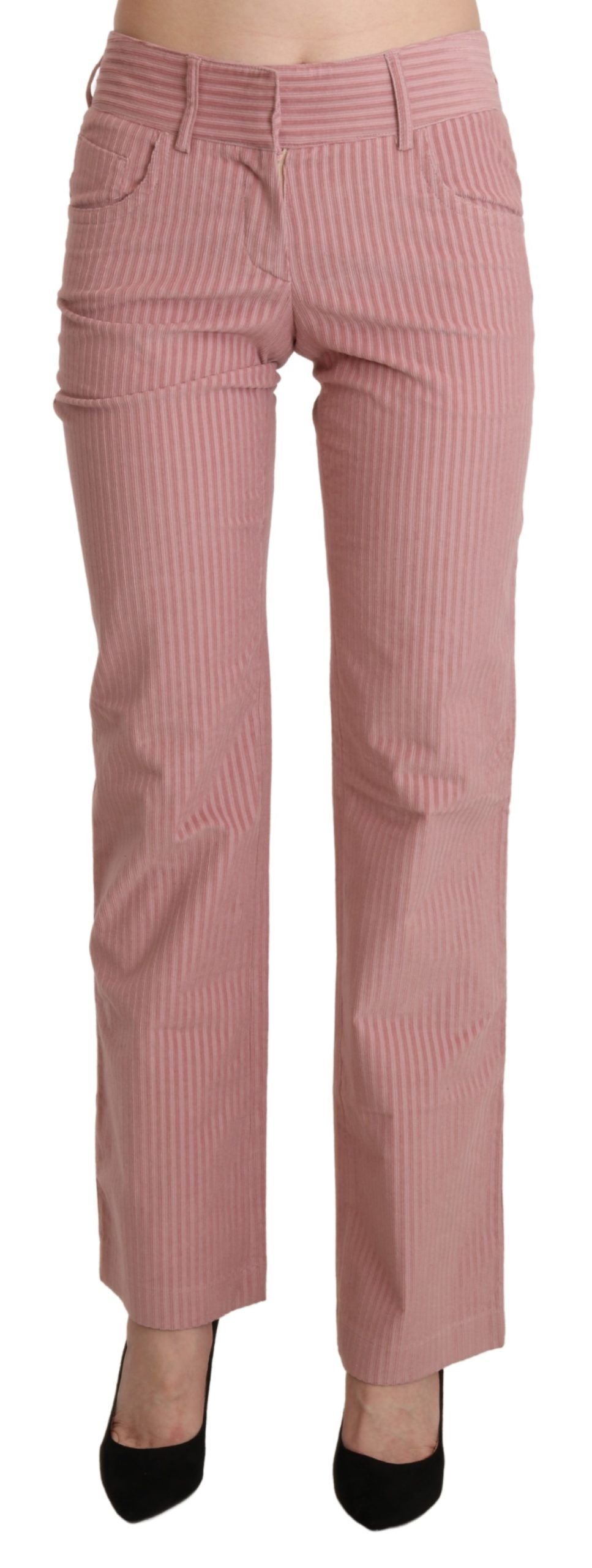 Pantaloni di cotone dritti a vita media rosa