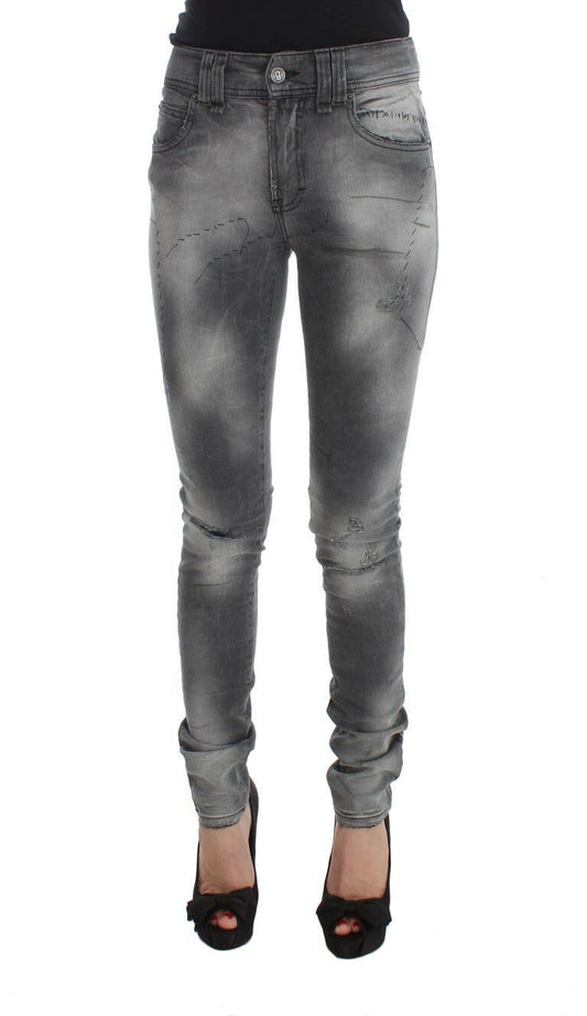 Pantaloni jeans slim fit in misto cotone lavaggio grigio