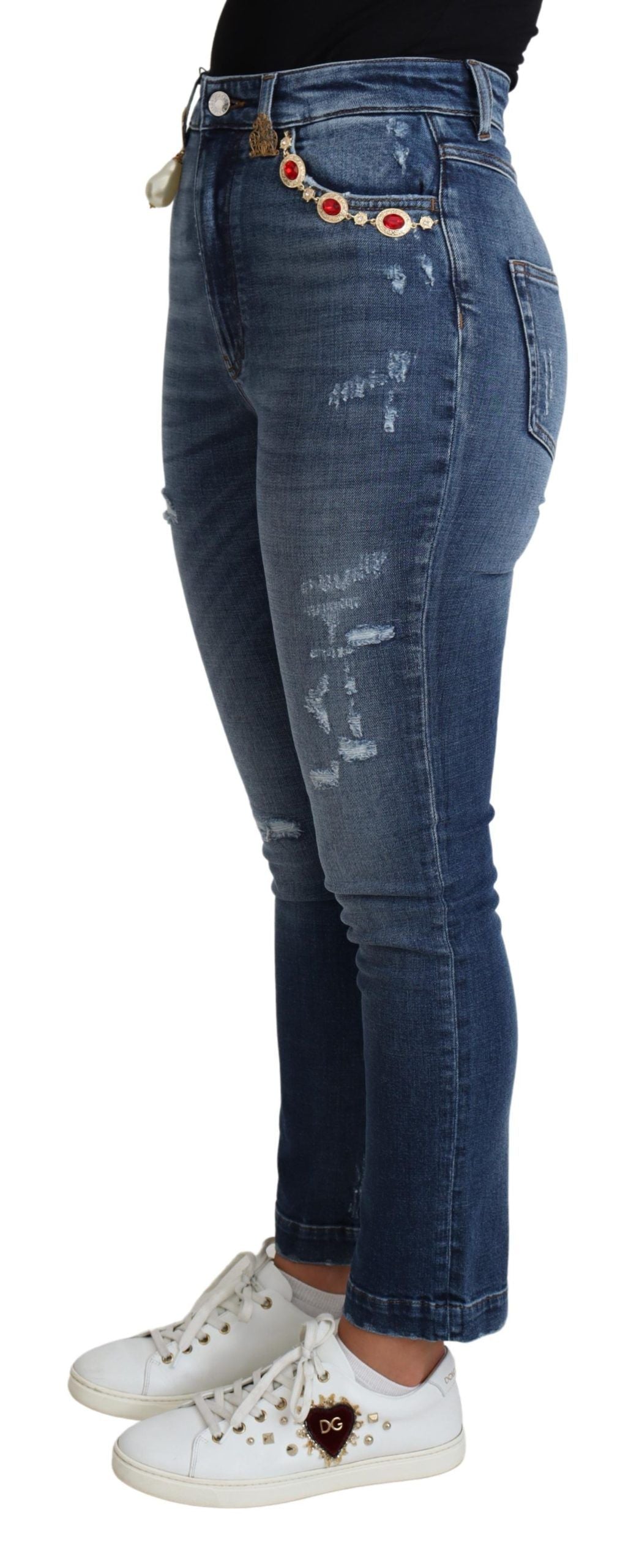Jeans in cotone con pantaloni skinny decorati blu