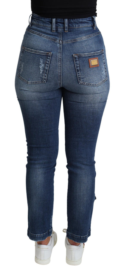 Jeans in cotone con pantaloni skinny decorati blu
