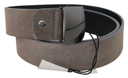 Cintura con fibbia con logo quadrato in pelle marrone