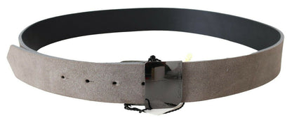 Cintura con fibbia con logo quadrato in pelle marrone