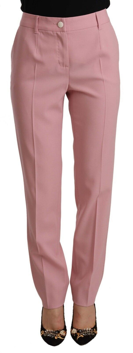 Pantaloni pantaloni a vita alta elasticizzati in lana rosa