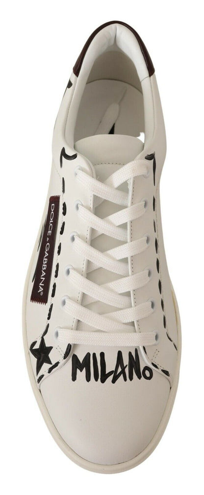 Dolce & Gabbana Italian Casual Leather Sneakers in White & Bordeaux