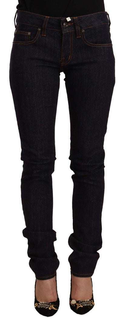 Jeans skinny in denim di cotone nero a vita media