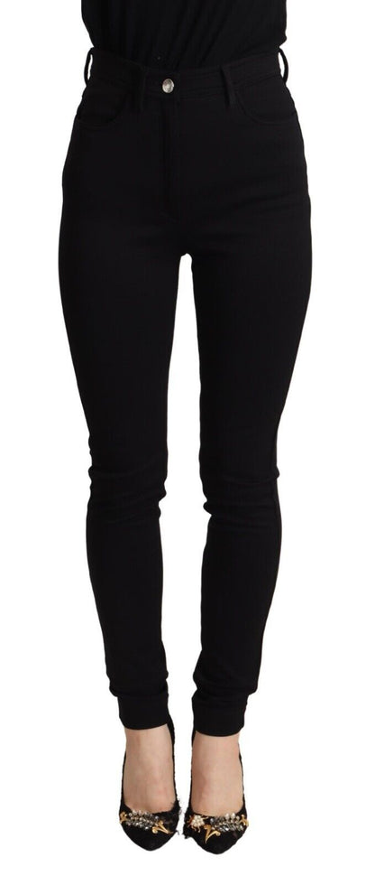 Schwarze Skinny-Slim-Fit-Hose mit hoher Taille