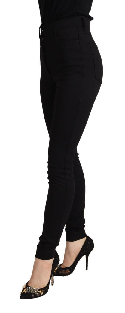 Schwarze Skinny-Slim-Fit-Hose mit hoher Taille