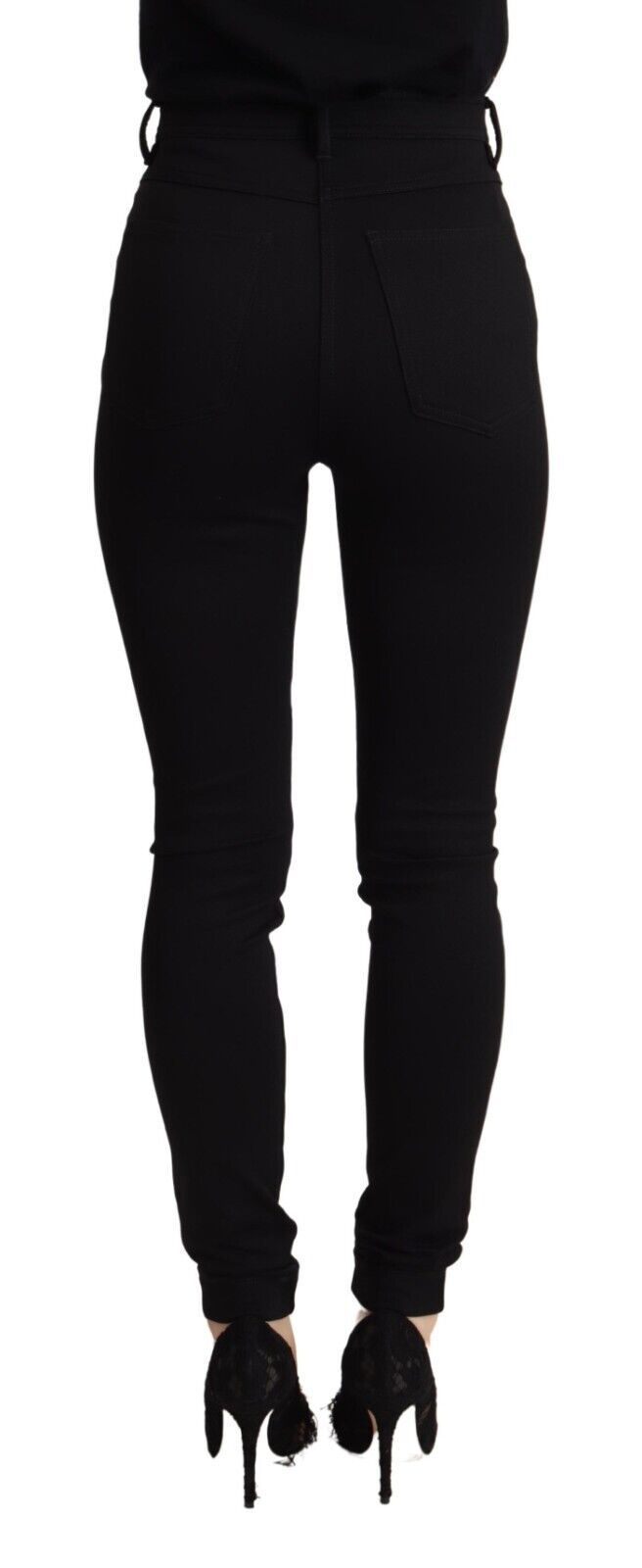 Schwarze Skinny-Slim-Fit-Hose mit hoher Taille