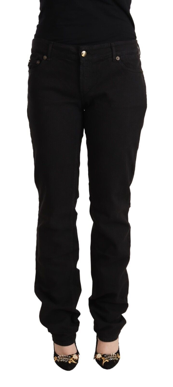 Schwarze Röhrenjeans aus Denim-Baumwolle mit mittlerer Taille