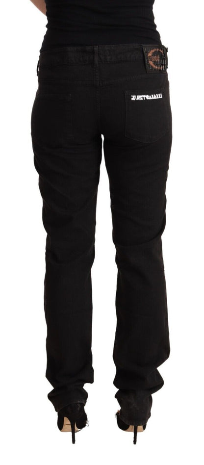 Schwarze Röhrenjeans aus Denim-Baumwolle mit mittlerer Taille