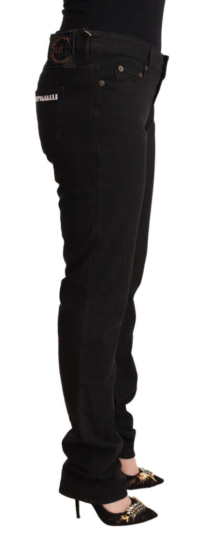 Schwarze Röhrenjeans aus Denim-Baumwolle mit mittlerer Taille