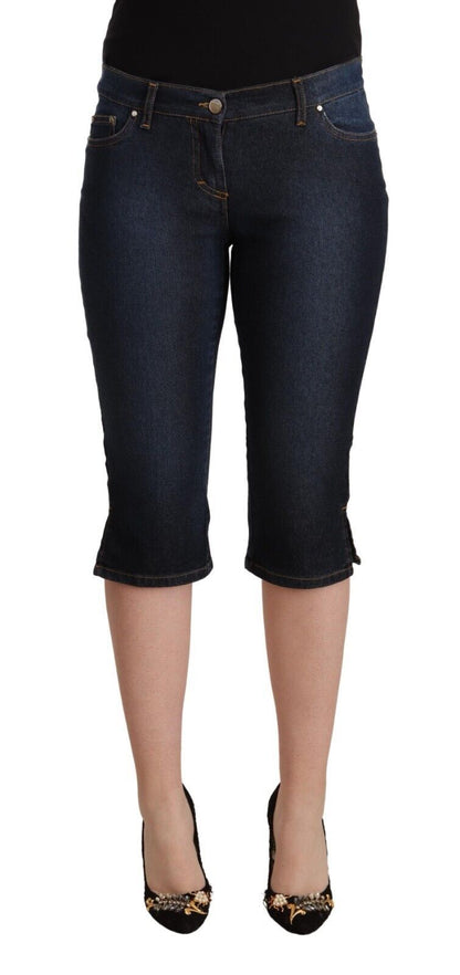 Jeans capri denim slim a vita bassa in cotone blu elasticizzato