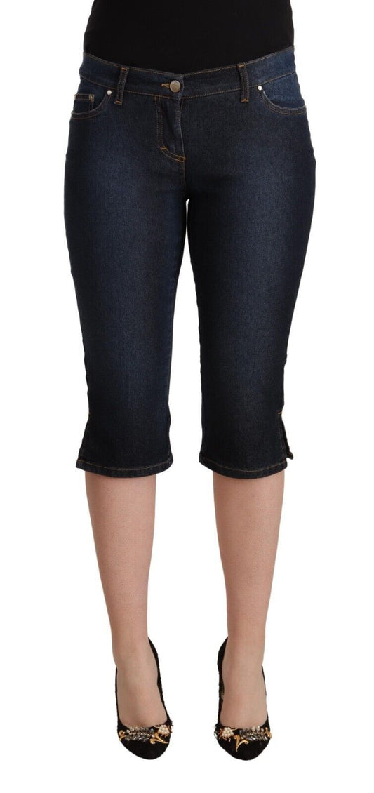 Jeans capri denim slim a vita bassa in cotone blu elasticizzato