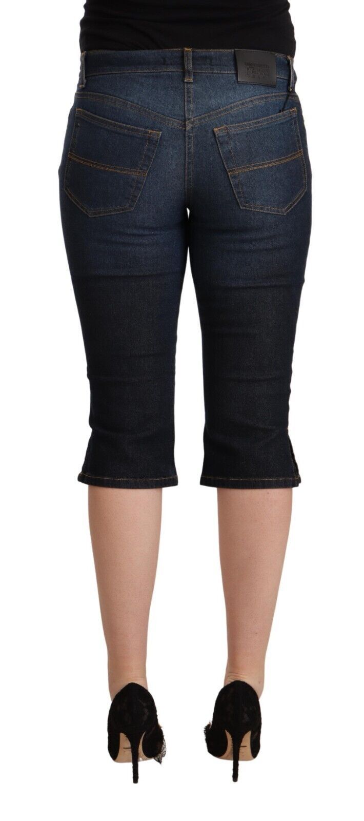 Jeans capri denim slim a vita bassa in cotone blu elasticizzato