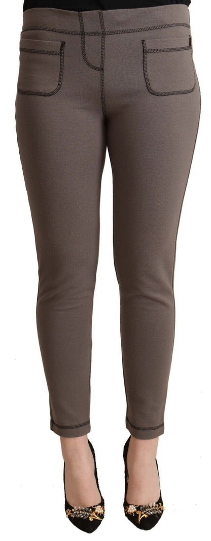 Graue Stretch-Leggings aus Baumwolle mit mittlerer Taille und verkürzter Länge