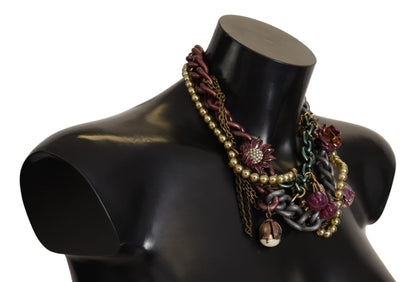 Collar llamativo de cristal floral Sicilia de latón dorado