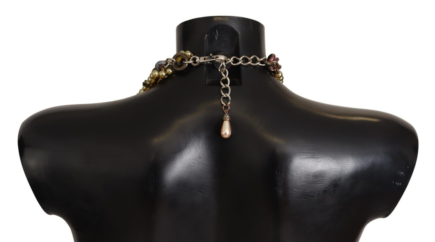 Collar llamativo de cristal floral Sicilia de latón dorado
