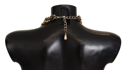 Collar llamativo de cristal floral Sicilia de latón dorado