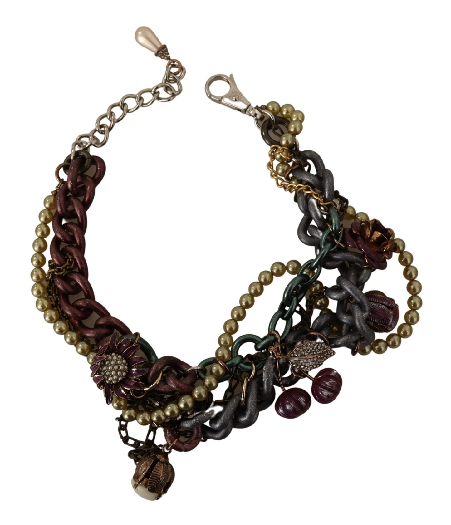 Collar llamativo de cristal floral Sicilia de latón dorado