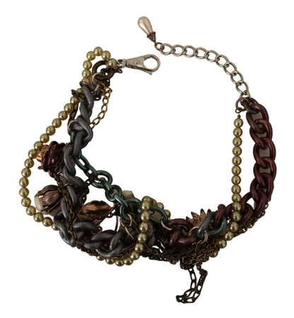 Collar llamativo de cristal floral Sicilia de latón dorado