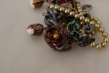 Collar llamativo de cristal floral Sicilia de latón dorado