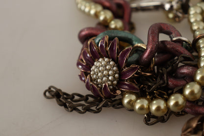 Collar llamativo de cristal floral Sicilia de latón dorado