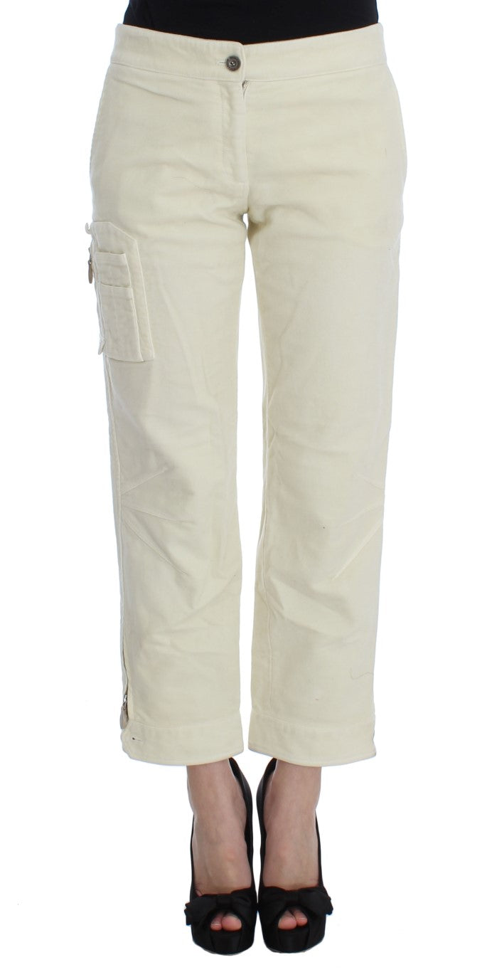 Pantaloni cargo corti capri in cotone beige