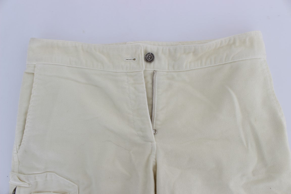 Pantaloni cargo corti capri in cotone beige