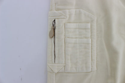Pantaloni cargo corti capri in cotone beige
