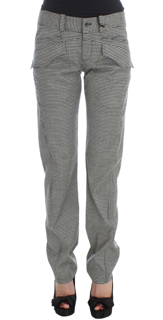 Pantaloni casual in cotone a quadretti bianchi neri