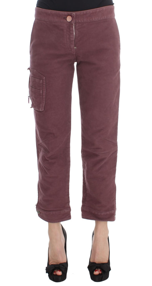 Pantaloni cargo cropped in cotone bordeaux
